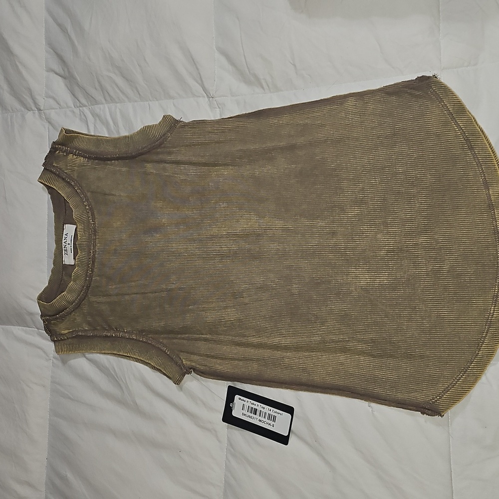 Zenana Womens NWTS Ribbed,mineral Washed Tank Top. Sz Small, Mocha!